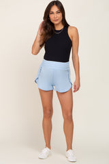 Light Blue Wrap Side Maternity Track Shorts