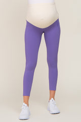 Purple Side Pocket Maternity Active Cropped Legging