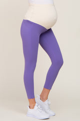 Purple Side Pocket Maternity Active Cropped Legging