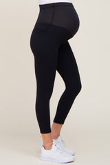 Black Rib Knit Cropped Maternity Leggings