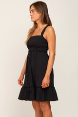 Black Smocked Sleeveless Crepe Dress