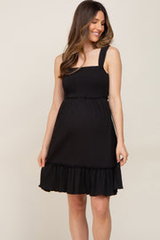 Black Smocked Sleeveless Crepe Maternity Dress