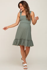 Olive Smocked Sleeveless Crepe Maternity Dress