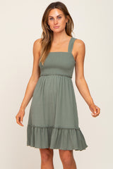 Olive Smocked Sleeveless Crepe Maternity Dress