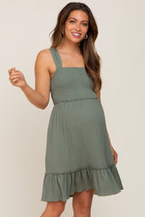 Olive Smocked Sleeveless Crepe Maternity Dress