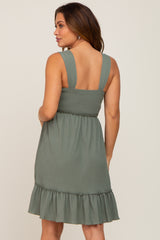 Olive Smocked Sleeveless Crepe Maternity Dress