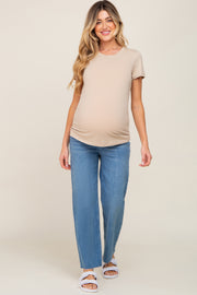 Light Blue Raw Hem Maternity Wide Leg Jeans