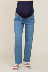 Light Blue Raw Hem Maternity Wide Leg Jeans