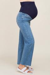 Light Blue Raw Hem Maternity Wide Leg Jeans