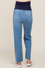 Light Blue Raw Hem Maternity Wide Leg Jeans