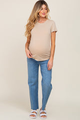 Light Blue Raw Hem Maternity Wide Leg Jeans