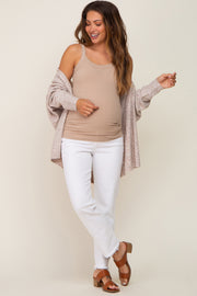 White Fringe Hem Maternity Straight Leg Jeans