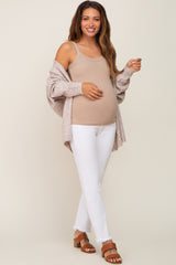 White Fringe Hem Maternity Straight Leg Jeans