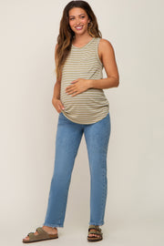 Light Blue Fringe Hem Maternity Straight Leg Jeans