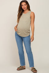 Light Blue Fringe Hem Maternity Straight Leg Jeans