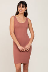 Rust Rib Knit Sleeveless Maternity Dress