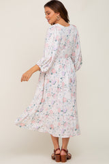 Ivory Floral 3/4 Sleeve Maternity Midi Dress