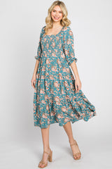 Jade Floral Smocked 3/4 Sleeve Midi Dress