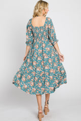 Jade Floral Smocked 3/4 Sleeve Midi Dress