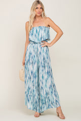 Blue Printed Sleeveless Flounce Jumpsuit