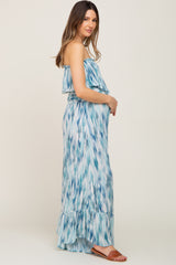 Blue Printed Sleeveless Flounce Maternity Jumpsuit