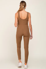 Mocha Ribbed Bodycon Maternity Jumpsuit