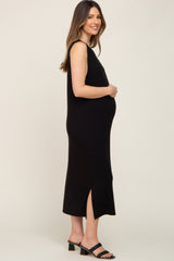 Black Sleeveless Side Slit Maternity Midi Dress