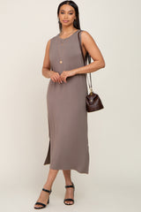 Mocha Sleeveless Side Slit Midi Dress