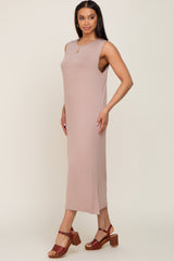 Taupe Sleeveless Side Slit Midi Dress