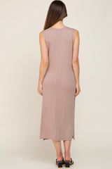 Taupe Sleeveless Side Slit Maternity Midi Dress