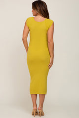 Mustard Ribbed Knit Fitted Maternity Dress