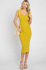 Mustard Ribbed Knit Fitted Maternity Dress