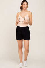 Black Drawstring Linen Maternity Shorts