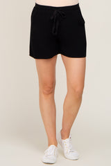 Black Drawstring Linen Maternity Shorts