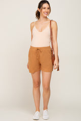 Yellow Drawstring Linen Maternity Shorts