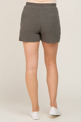 Olive Drawstring Linen Maternity Shorts