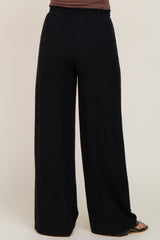 Black Smocked Waist Wide Leg Maternity Pants