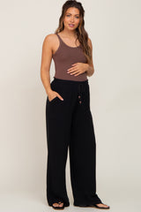 Black Smocked Waist Wide Leg Maternity Pants