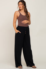 Black Smocked Waist Wide Leg Maternity Pants