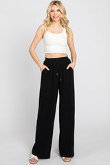 Black Smocked Waist Wide Leg Maternity Pants