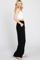 Black Smocked Waist Wide Leg Pants