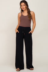 Black Smocked Waist Wide Leg Maternity Pants