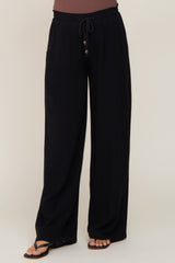 Black Smocked Waist Wide Leg Maternity Pants