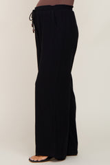 Black Smocked Waist Wide Leg Maternity Pants