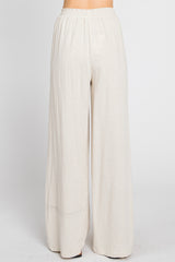 Beige Smocked Waist Wide Leg Pants