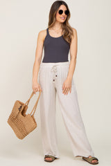 Beige Smocked Waist Wide Leg Maternity Pants