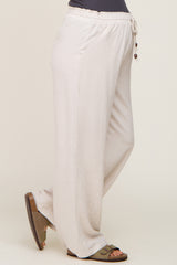 Beige Smocked Waist Wide Leg Maternity Pants