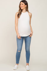 Blue Open Knee Maternity Skinny Jean