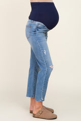 Blue Distressed Knee Maternity Straight Leg Jeans