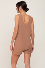 Mocha Ribbed V-Neck Sleeveless Romper